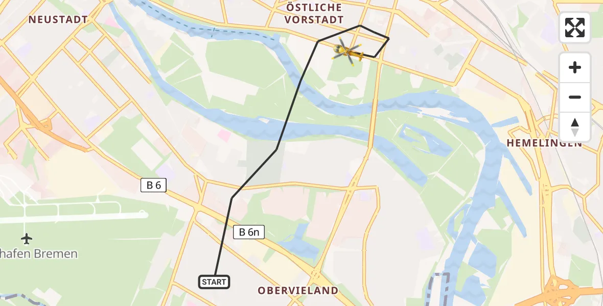 Flugroute Rettungshubschrauber Bremen - Bremen, 01 Juli 2026, 17:23