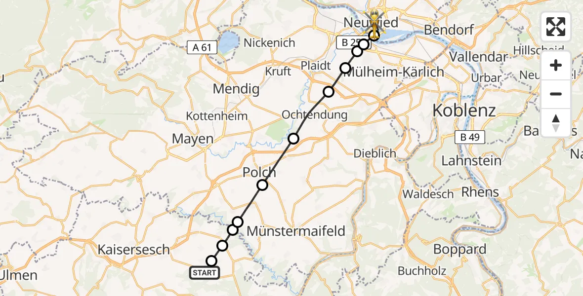 Flugroute Rettungshubschrauber Binningen - Neuwied, 01 Juli 2026, 17:29
