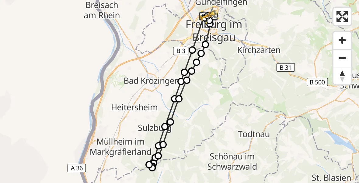 Flugroute Ambulanzhubschrauber Freiburg im Breisgau Flugplatz - Freiburg im Breisgau Flugplatz, 01 Juli 2026, 17:30