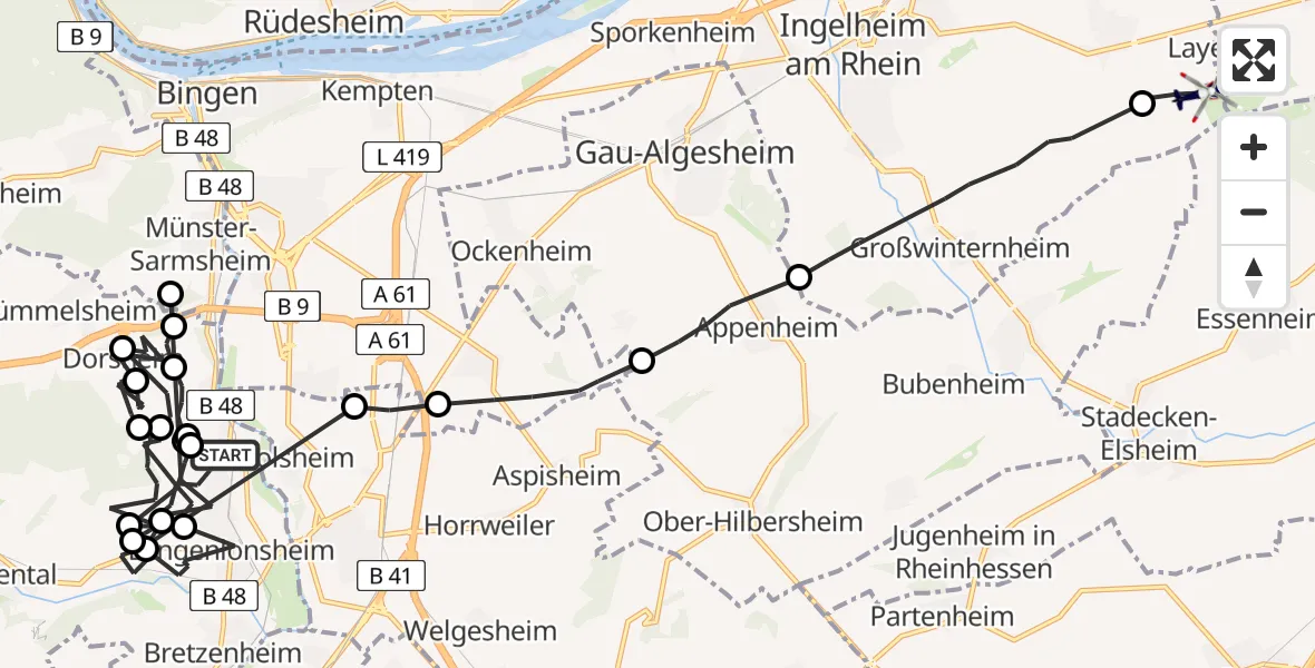 Flugroute Polizeihubschrauber Langenlonsheim - Mainz-Finthen Flugplatz, 01 Juli 2026, 17:34
