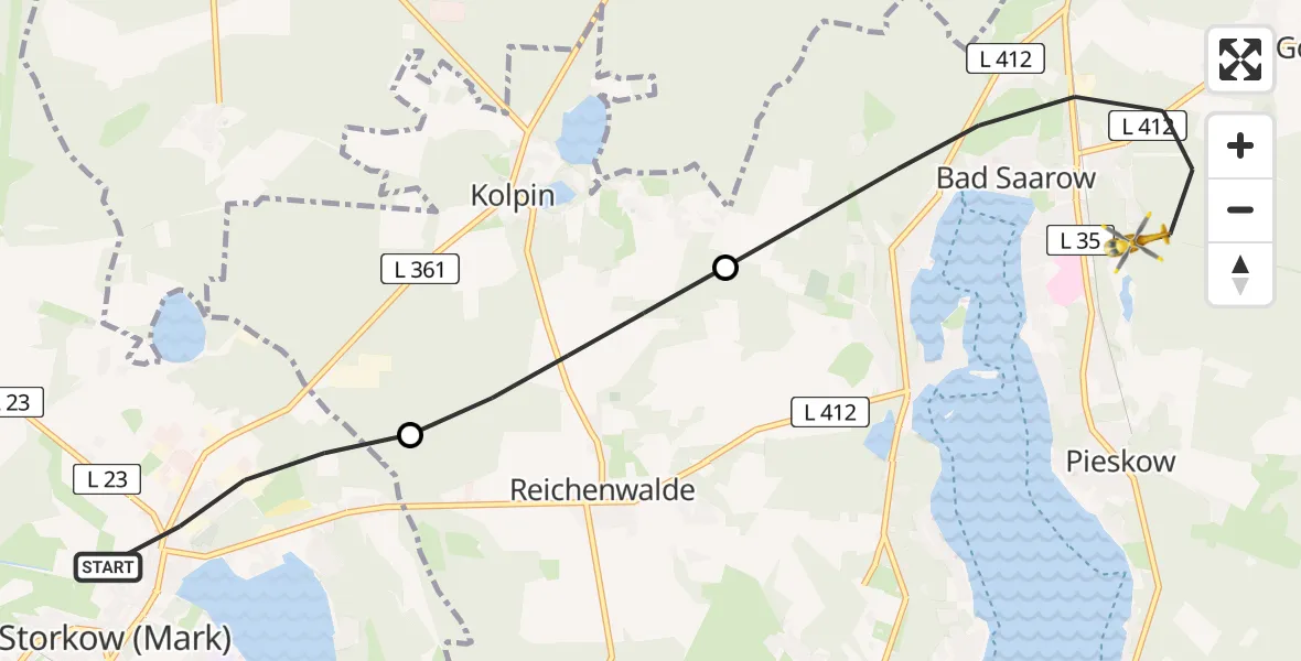 Flugroute Rettungshubschrauber Storkow (Mark) - Bad Saarow, 01 Juli 2026, 17:36