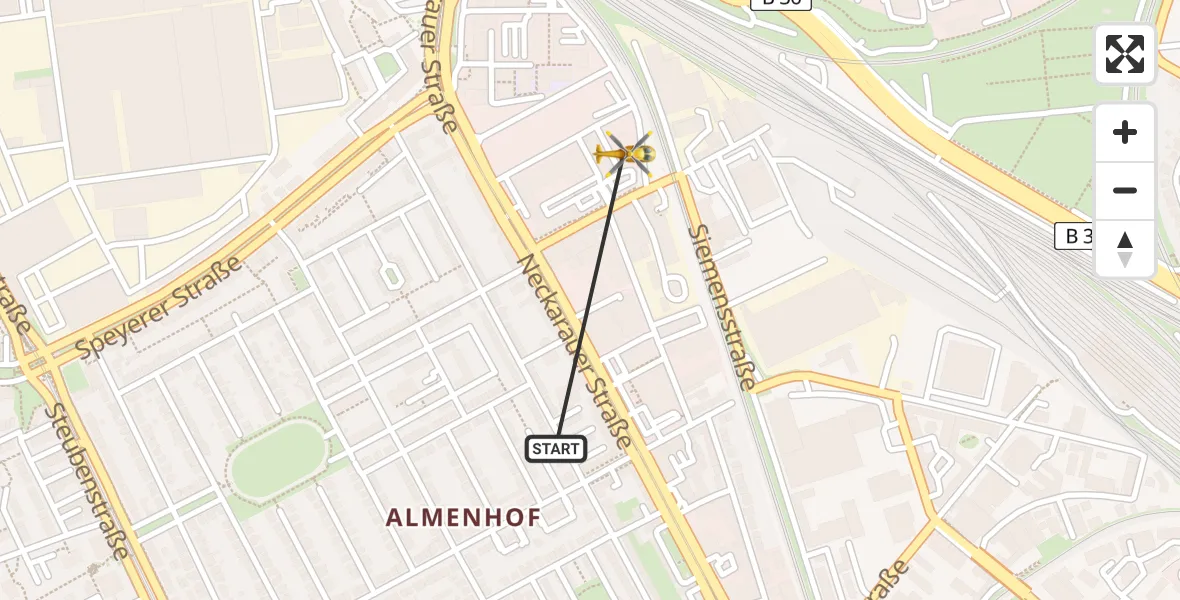 Flugroute Rettungshubschrauber Mannheim - Mannheim, 01 Juli 2026, 17:39