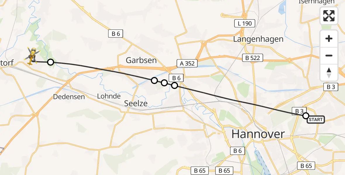 Flugroute Rettungshubschrauber Hannover Luftrettung Hubschrauberlandeplatz (Christoph 4) - Wunstorf, 01 Juli 2026, 17:41