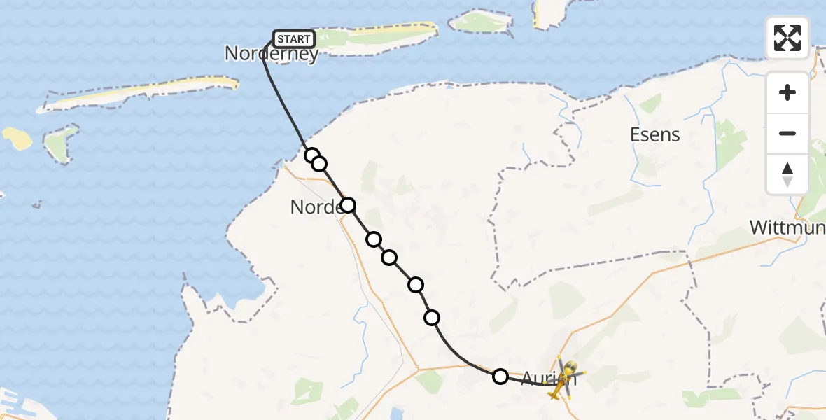 Flugroute Rettungshubschrauber Noordzee - Aurich, 01 Juli 2026, 17:46