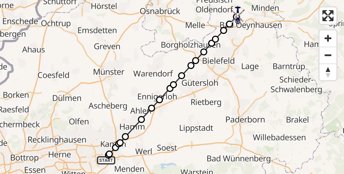 Flugroute Polizeihubschrauber Dortmund Flughafen - Hüllhorst, 01 Juli 2026, 17:47