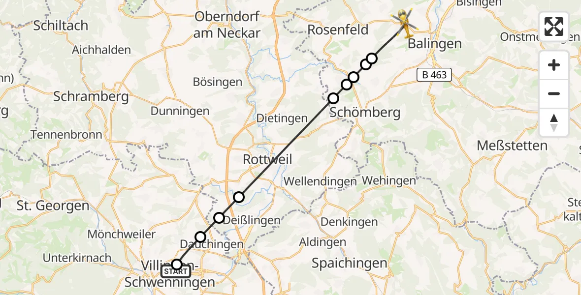 Flugroute Ambulanzhubschrauber DRF Air Rescue Station Villingen-Schwenningen Hubschrauberlandeplatz (Christoph 11) - Geislingen, 01 Juli 2026, 18:03
