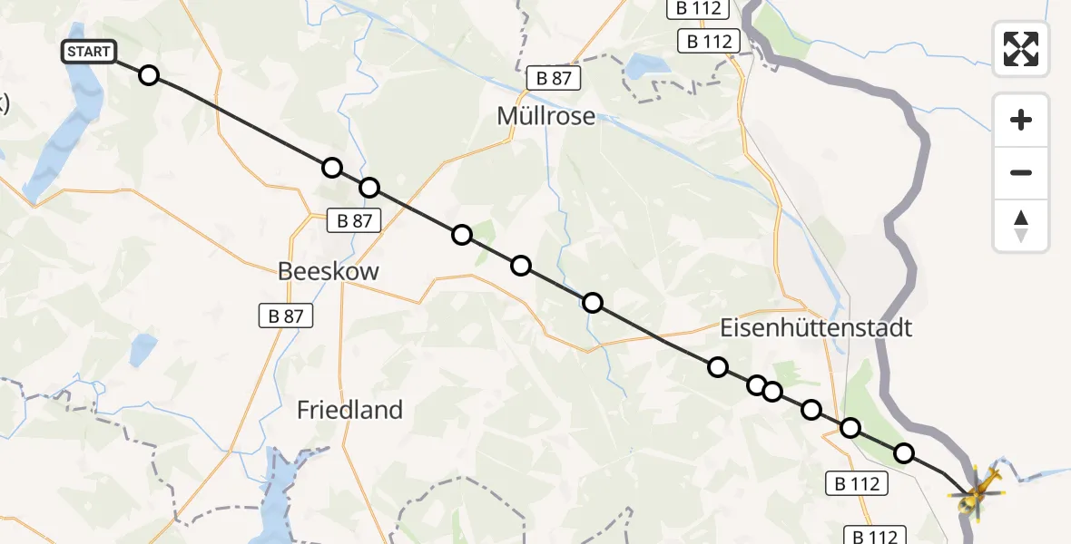 Flugroute Rettungshubschrauber Bad Saarow - Neißemünde, 01 Juli 2026, 18:15