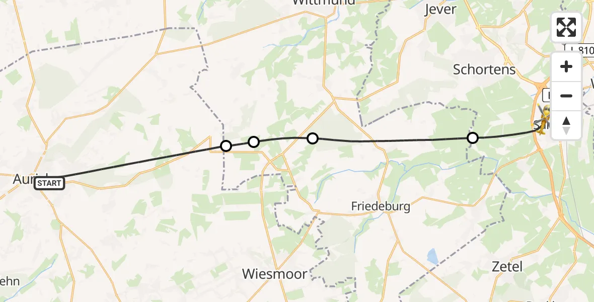 Flugroute Rettungshubschrauber Aurich - Sande, 01 Juli 2026, 18:17