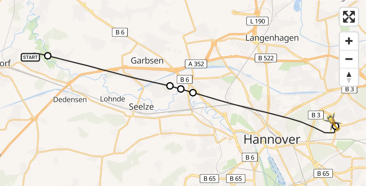 Flugroute Rettungshubschrauber Wunstorf - Hannover Luftrettung Hubschrauberlandeplatz (Christoph 4), 01 Juli 2026, 18:18