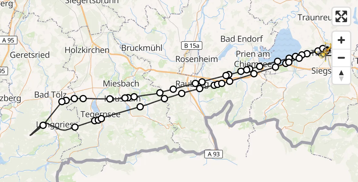 Flugroute Rettungshubschrauber Traunstein Hospital - Traunstein Hospital, 01 Juli 2026, 18:25