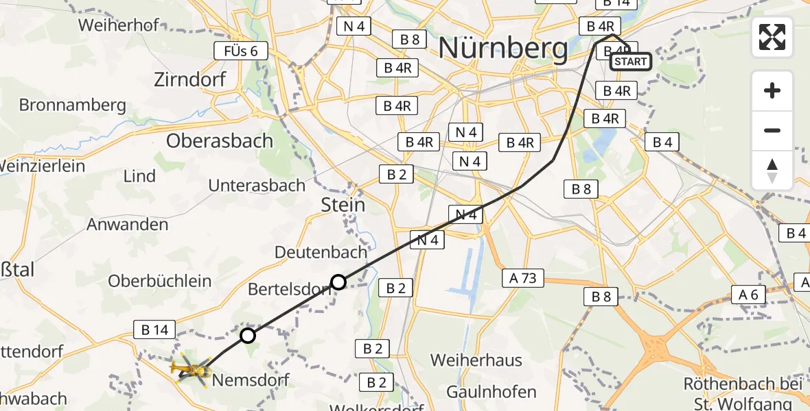 Flugroute Ambulanzhubschrauber Nürnberg - Rohr, 01 Juli 2026, 18:39