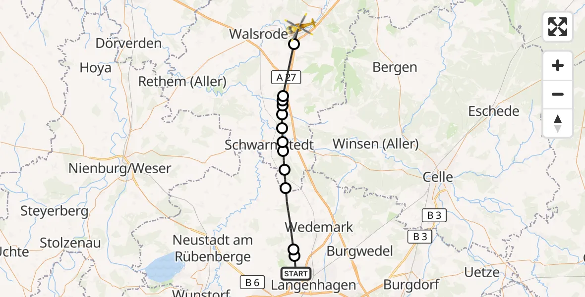 Flugroute Rettungshubschrauber Flughafen Hannover - Bad Fallingbostel, 01 Juli 2026, 18:42