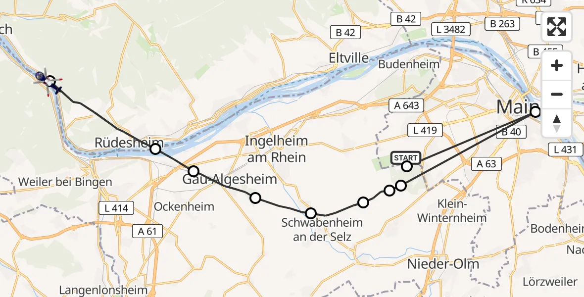 Flugroute Polizeihubschrauber Mainz - Lorch, 01 Juli 2026, 18:43