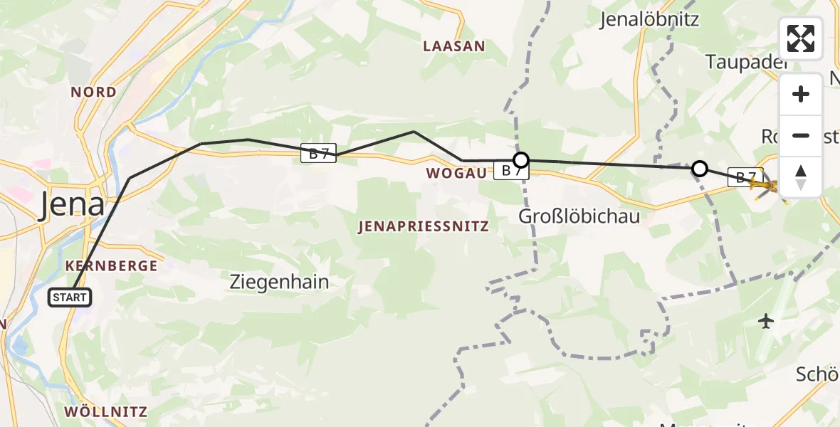 Flugroute Rettungshubschrauber Jena - Bürgel, 01 Juli 2026, 18:42