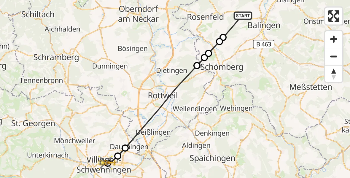 Flugroute Ambulanzhubschrauber Geislingen - DRF Air Rescue Station Villingen-Schwenningen Hubschrauberlandeplatz (Christoph 11), 01 Juli 2026, 18:47