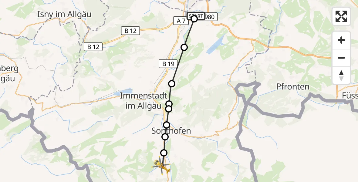 Flugroute Rettungshubschrauber Kempten-Durach Flugplatz - Fischen i.Allgäu, 01 Juli 2026, 19:08