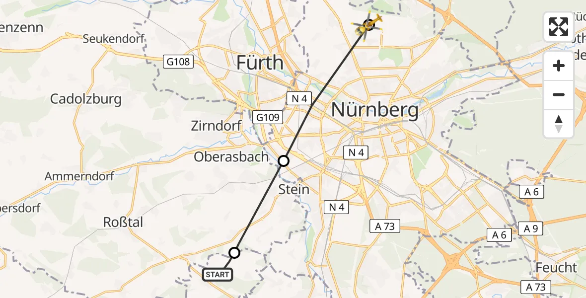 Flugroute Ambulanzhubschrauber Rohr - Flughafen Nuremberg, 01 Juli 2026, 19:17