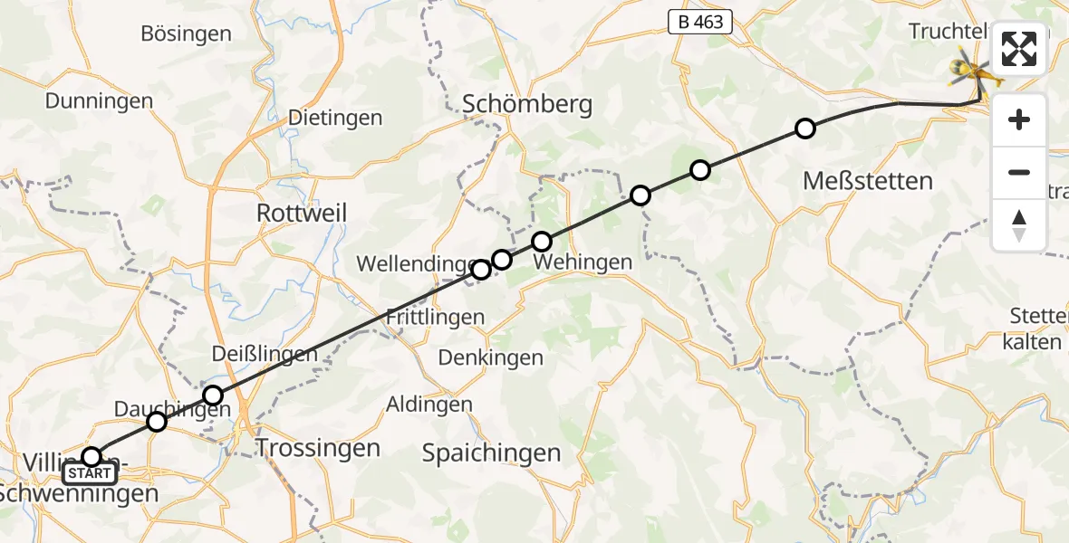 Flugroute Ambulanzhubschrauber DRF Air Rescue Station Villingen-Schwenningen Hubschrauberlandeplatz (Christoph 11) - Albstadt, 01 Juli 2026, 19:17