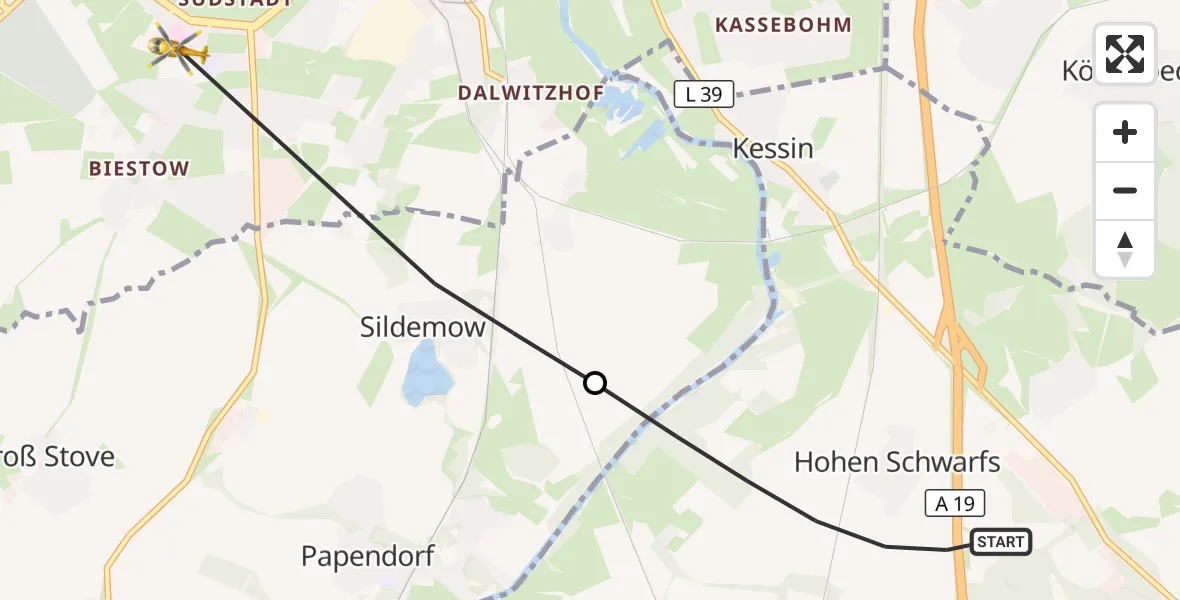 Flugroute Ambulanzhubschrauber Dummerstorf - Rostock, 01 Juli 2026, 19:19