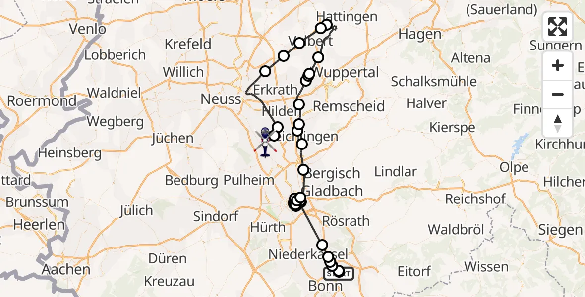 Flugroute Polizeihubschrauber Sankt Augustin - Monheim am Rhein, 01 Juli 2026, 20:00