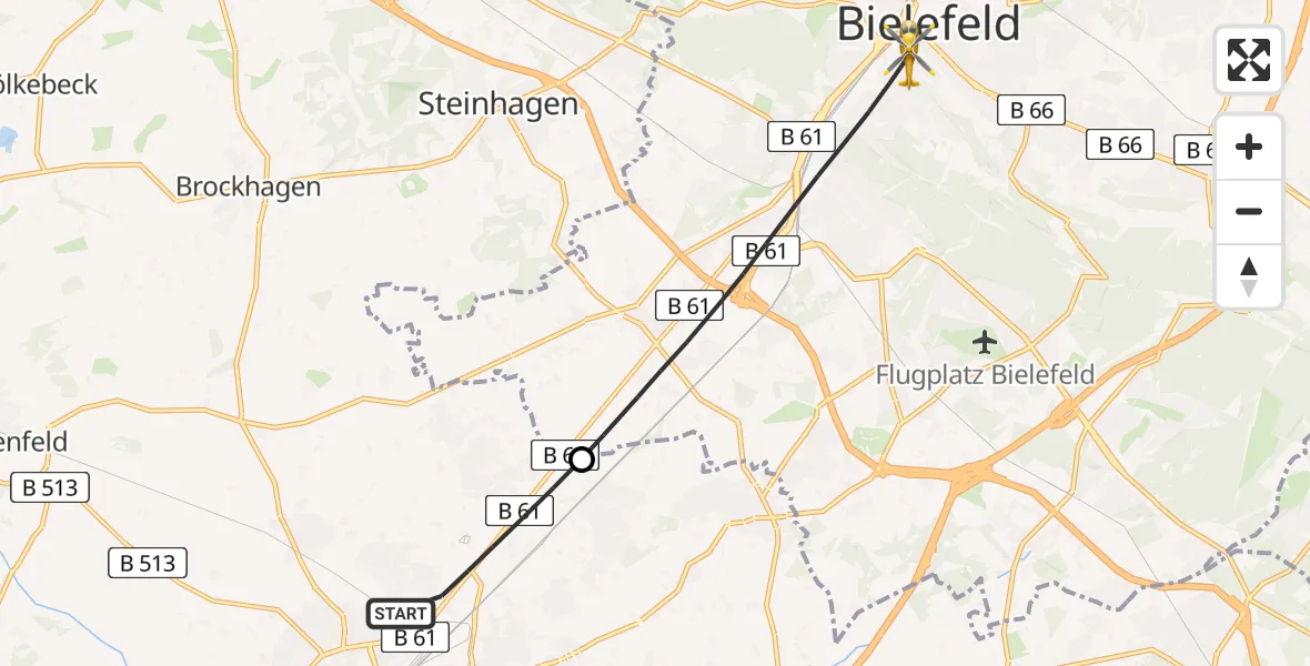 Flugroute Rettungshubschrauber Gütersloh - Bielefeld, 01 Juli 2026, 20:14