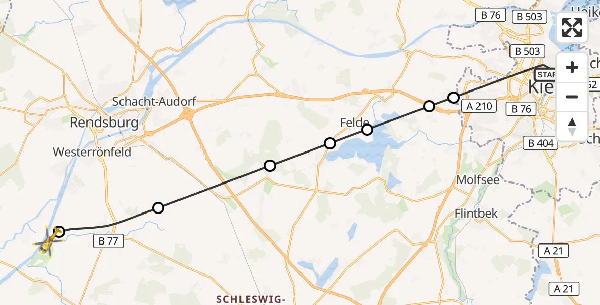 Flugroute Ambulanzhubschrauber Kiel - Hörsten, 01 Juli 2026, 20:56