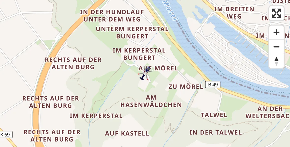 Flugroute Polizeihubschrauber Dieblich - Dieblich, 01 Juli 2026, 21:35