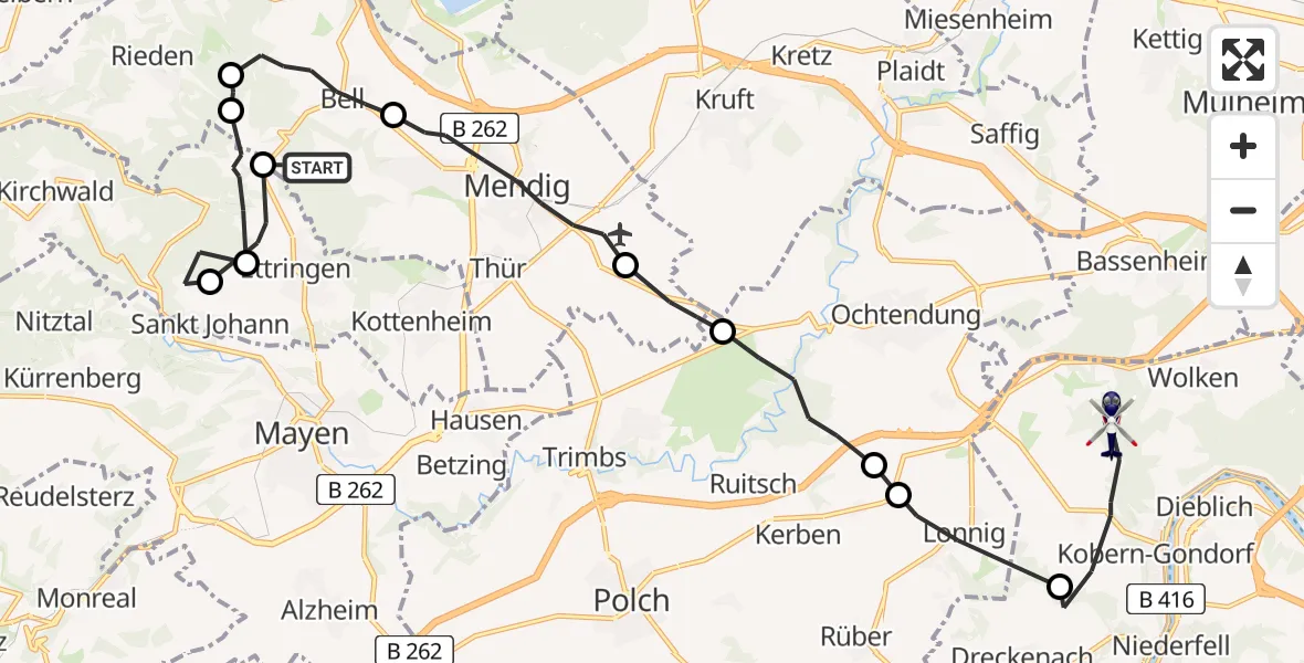 Flugroute Polizeihubschrauber Mendig - Kobern-Gondorf, 01 Juli 2026, 22:24