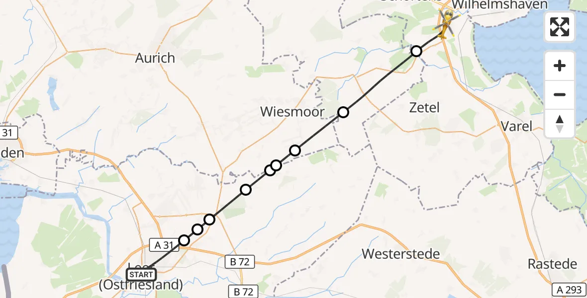 Flugroute Rettungshubschrauber Leer (Ostfriesland) - Sande, 01 Juli 2026, 22:46