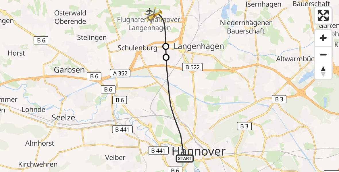 Flugroute Rettungshubschrauber Hannover - Flughafen Hannover, 02 Juli 2026, 00:16
