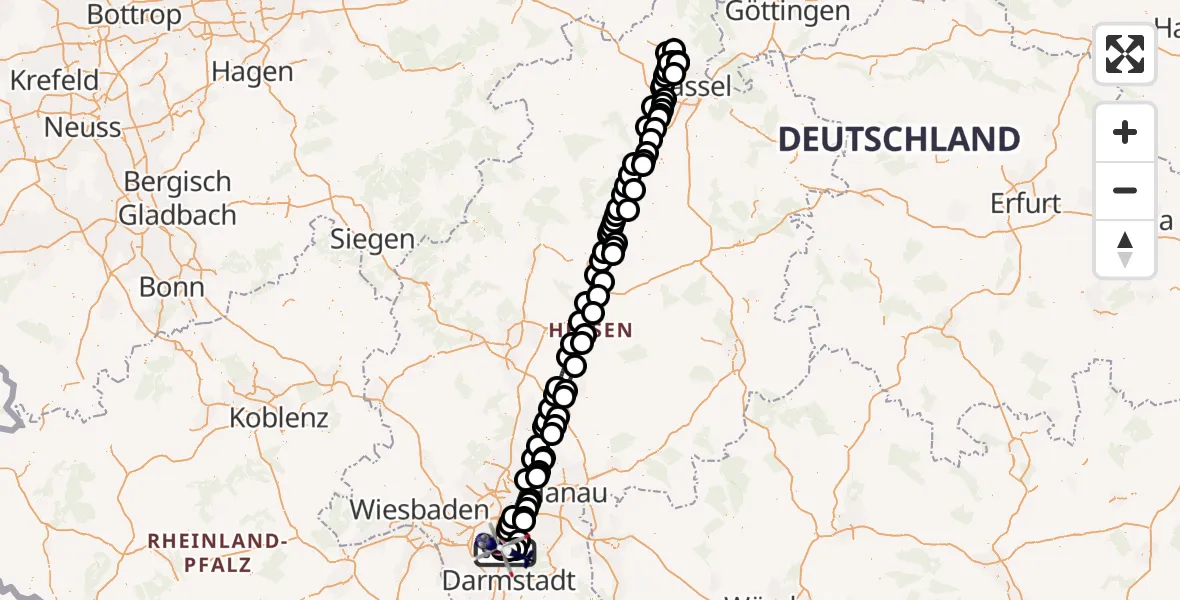 Flugroute Polizeihubschrauber Flughafen Frankfurt-Egelsbach - Flughafen Frankfurt-Egelsbach, 02 Juli 2026, 01:10