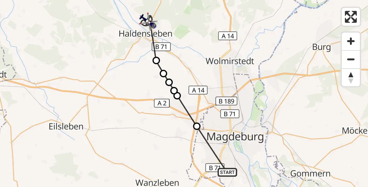 Flugroute Polizeihubschrauber Magdeburg - Haldensleben, 02 Juli 2026, 04:08
