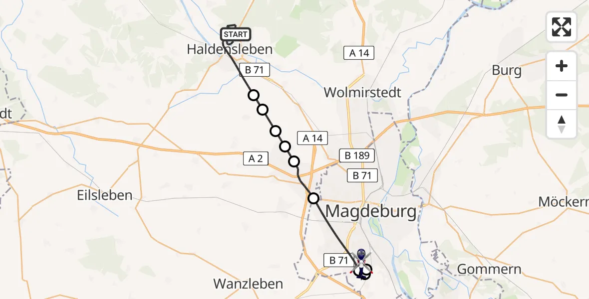 Flugroute Polizeihubschrauber Haldensleben - Magdeburg City Flugplatz, 02 Juli 2026, 04:43