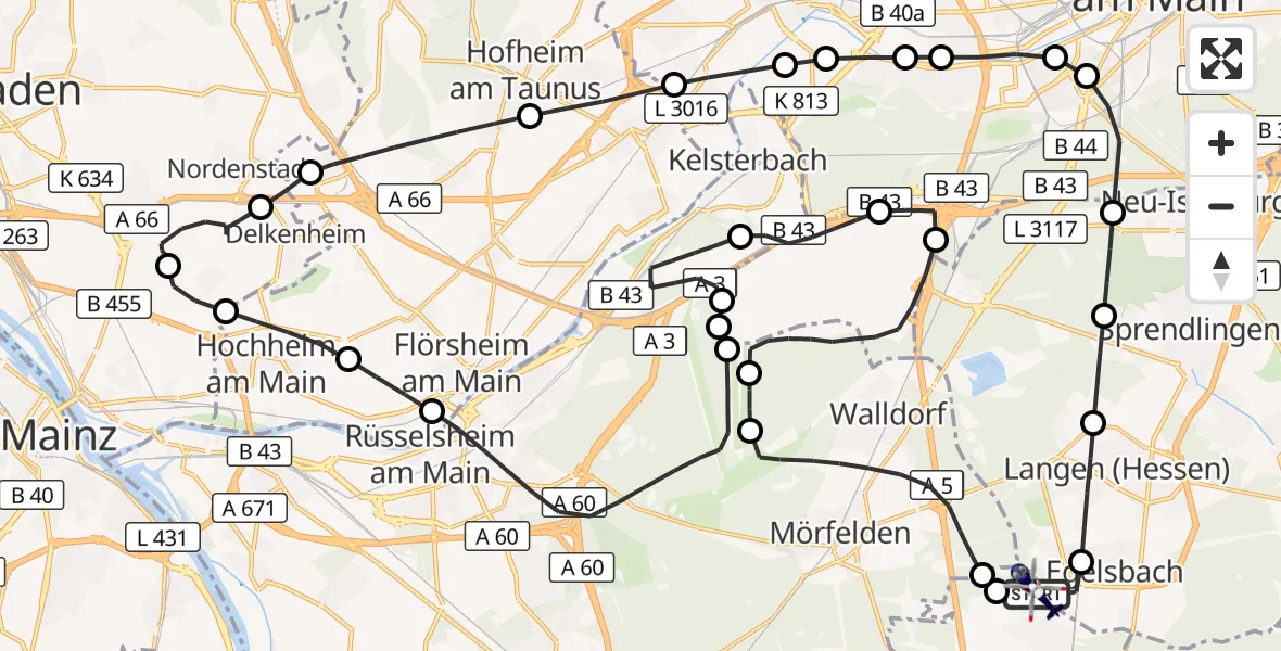 Flugroute Polizeihubschrauber Flughafen Frankfurt-Egelsbach - Flughafen Frankfurt-Egelsbach, 02 Juli 2026, 05:07