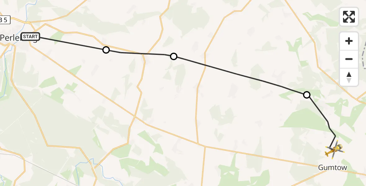Flugroute Rettungshubschrauber Perleberg - Gumtow, 02 Juli 2026, 05:20
