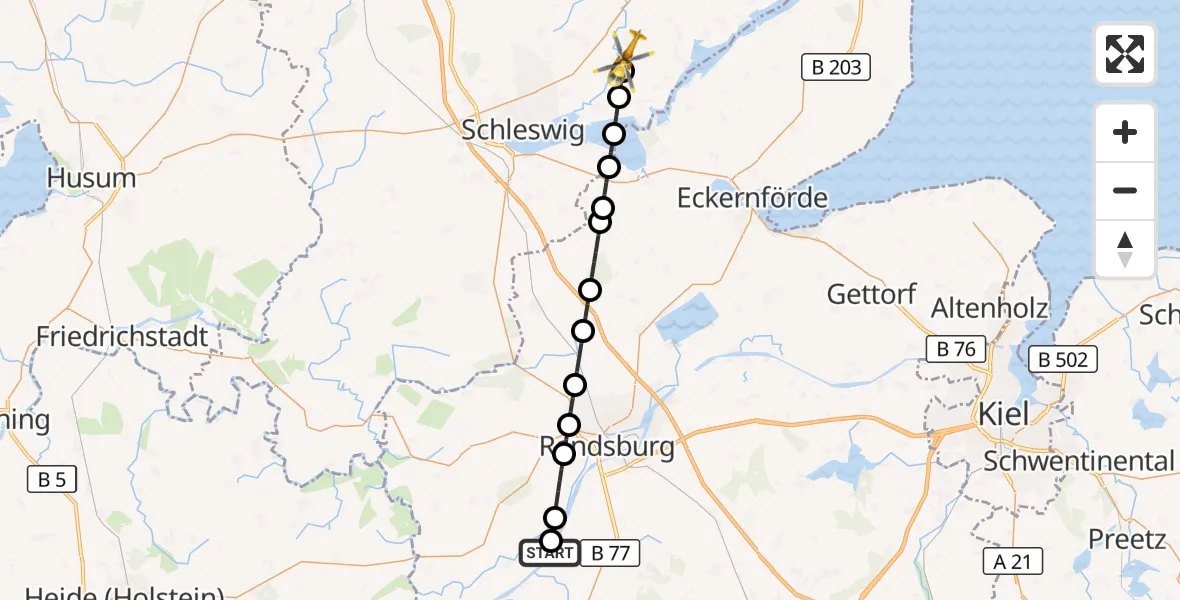 Flugroute Ambulanzhubschrauber Hörsten - Taarstedt, 02 Juli 2026, 05:29