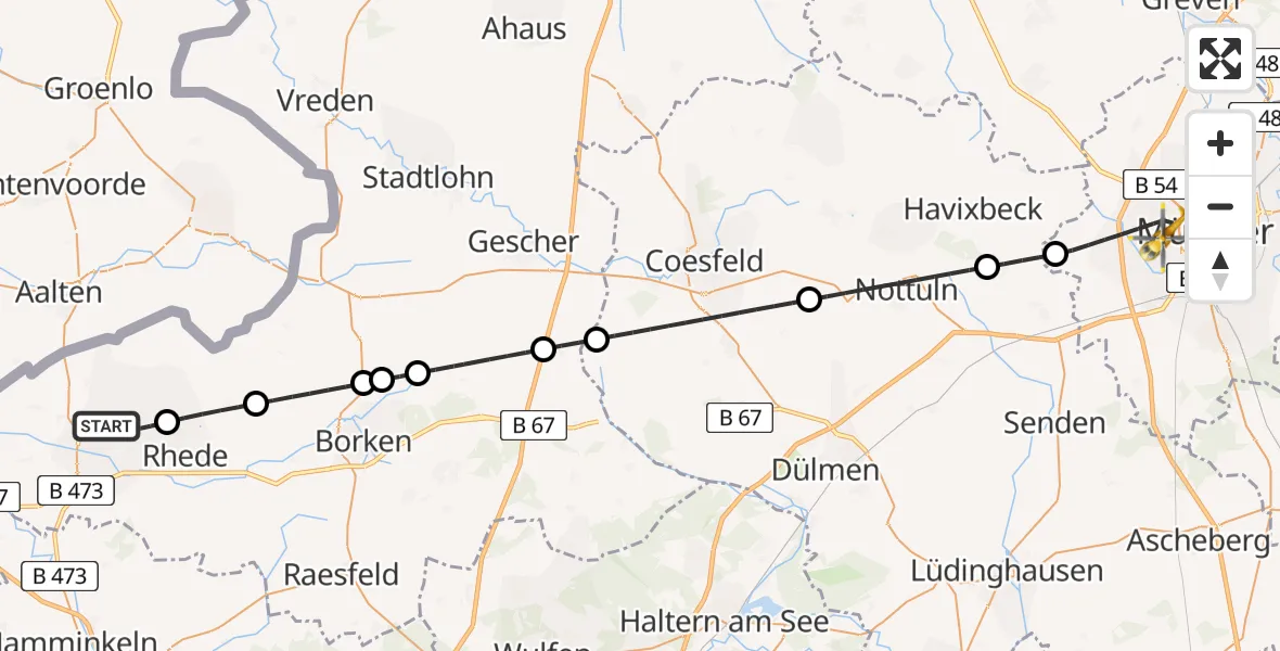 Flugroute Ambulanzhubschrauber Bocholt - Münster, 02 Juli 2026, 05:33