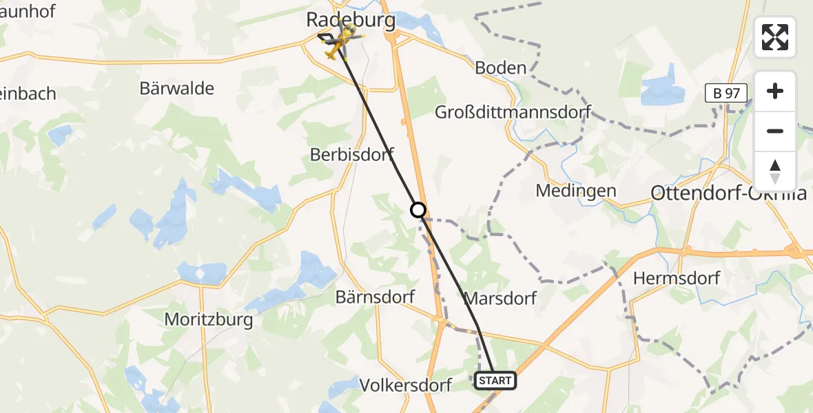 Flugroute Rettungshubschrauber Dresden - Radeburg, 02 Juli 2026, 05:39
