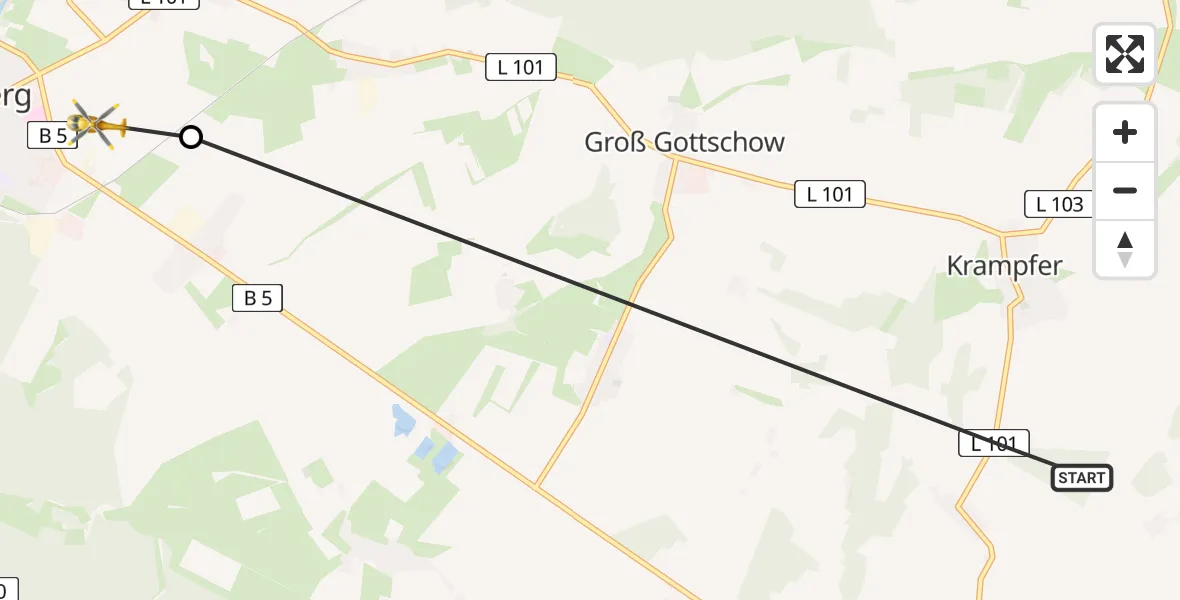 Flugroute Rettungshubschrauber Plattenburg - Perleberg, 02 Juli 2026, 06:06