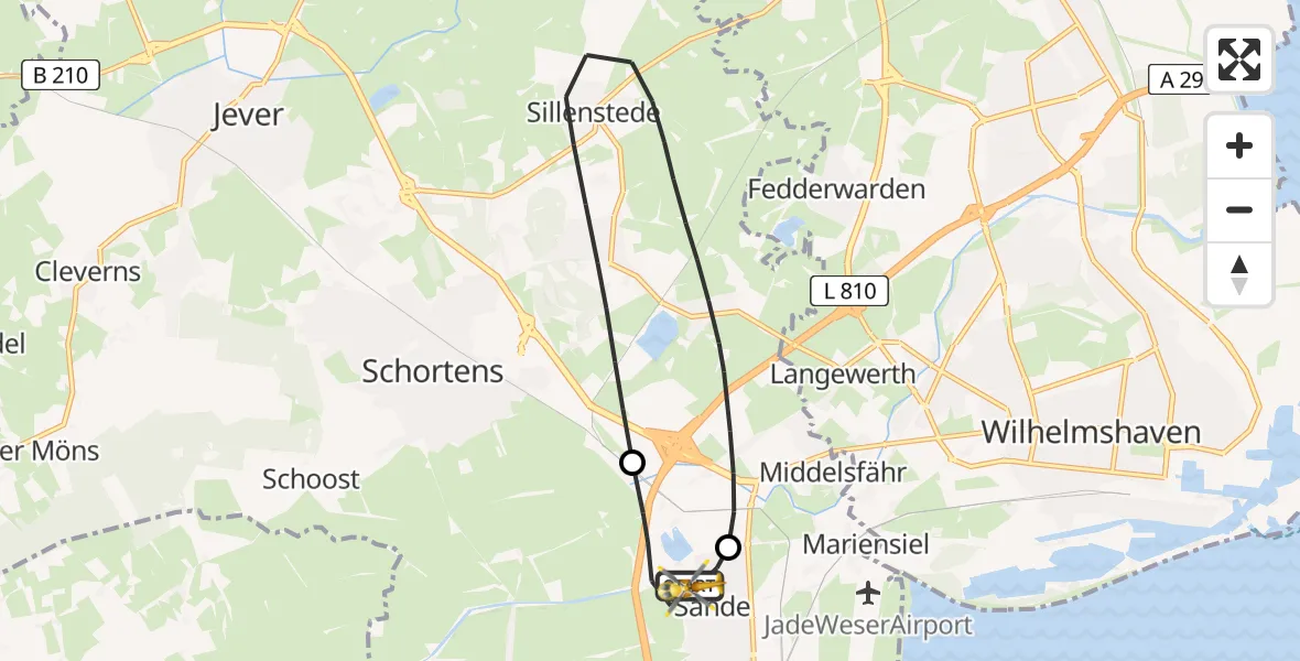 Flugroute Rettungshubschrauber Sande - Sande, 02 Juli 2026, 06:21