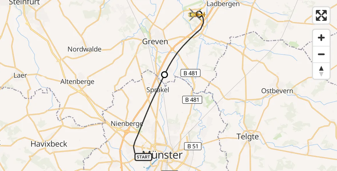 Flugroute Ambulanzhubschrauber Münster - Christoph  Westfalen-ADAC, 02 Juli 2026, 06:30
