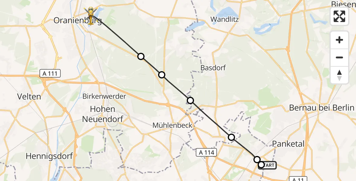 Flugroute Rettungshubschrauber Helios Clinic Berlin-Buch - Oranienburg, 02 Juli 2026, 06:32