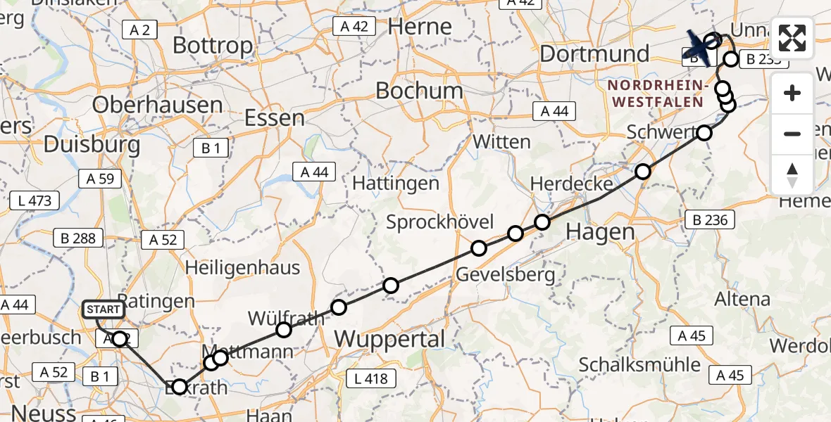 Flugroute Polizeiflugzeug Düsseldorf Flughafen - Dortmund Flughafen, 02 Juli 2026, 06:38