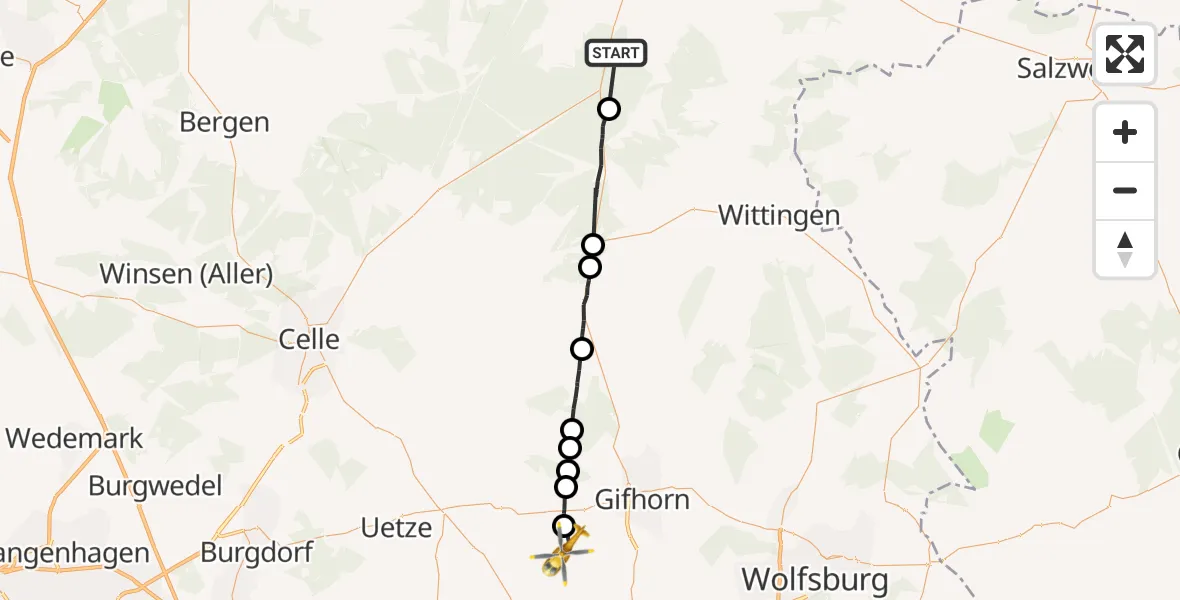 Flugroute Rettungshubschrauber Wrestedt - Leiferde, 02 Juli 2026, 06:49