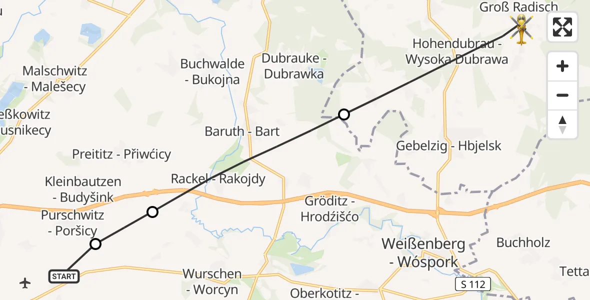 Flugroute Rettungshubschrauber Bautzen Flugplatz - Hohendubrau, 02 Juli 2026, 06:49