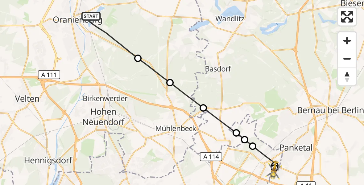 Flugroute Rettungshubschrauber Oranienburg - Helios Clinic Berlin-Buch, 02 Juli 2026, 06:57