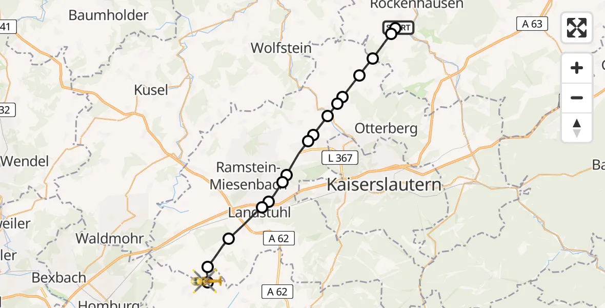 Flugroute Rettungshubschrauber Imsweiler UL - Martinshöhe, 02 Juli 2026, 07:14