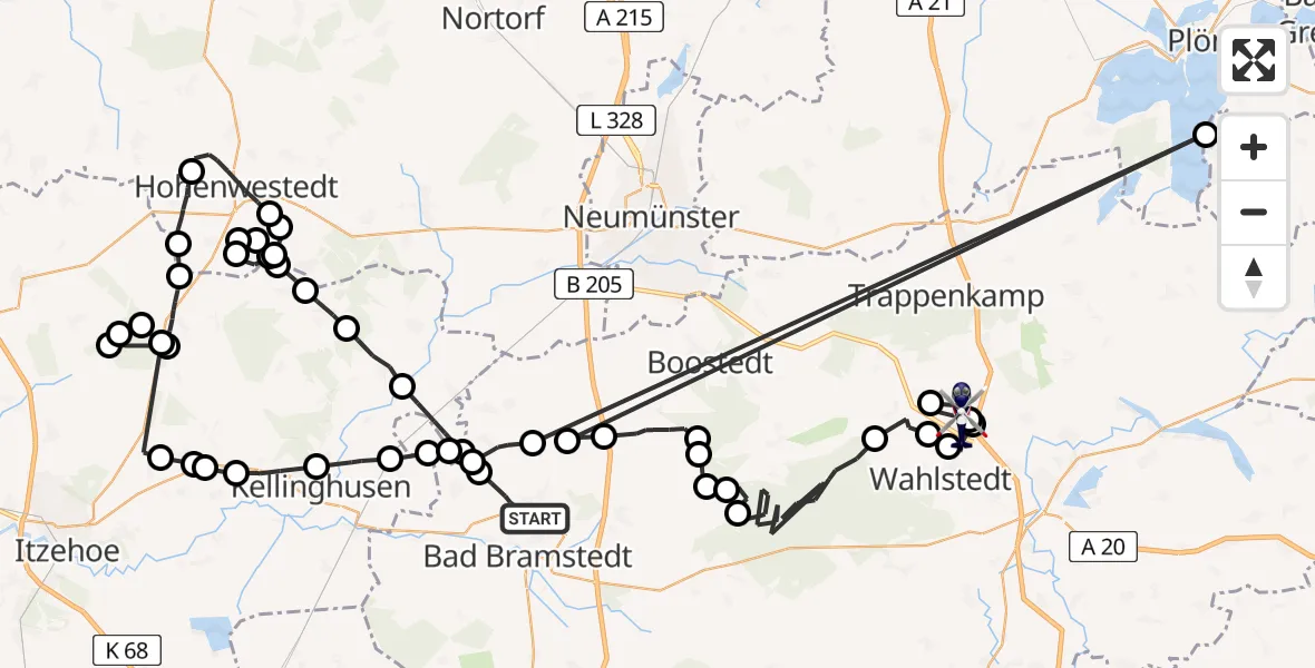 Flugroute Polizeihubschrauber Fuhlendorf - Negernbötel, 02 Juli 2026, 07:22