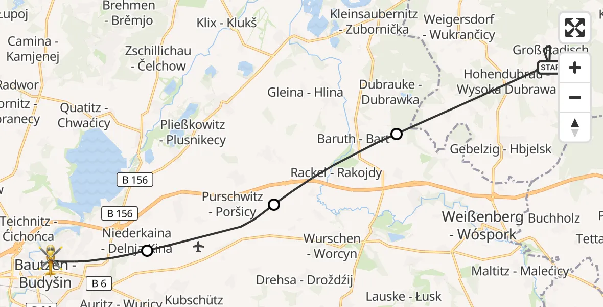 Flugroute Rettungshubschrauber Hohendubrau - Bautzen, 02 Juli 2026, 07:25