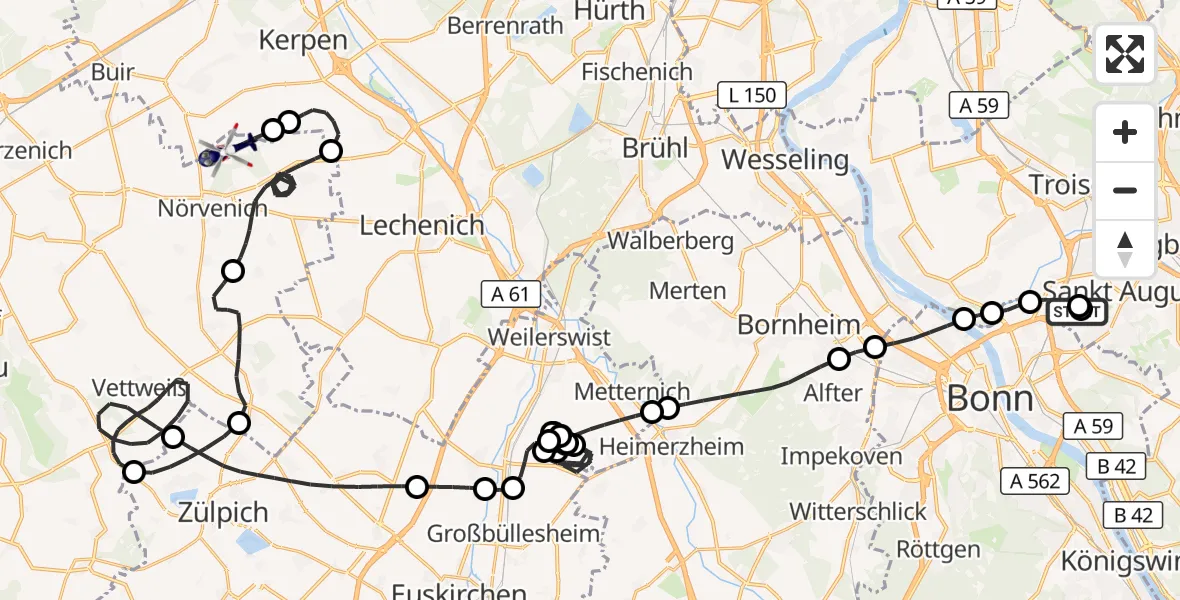Flugroute Polizeihubschrauber Sankt Augustin - Militärflugplatz Nörvenich, 02 Juli 2026, 07:30